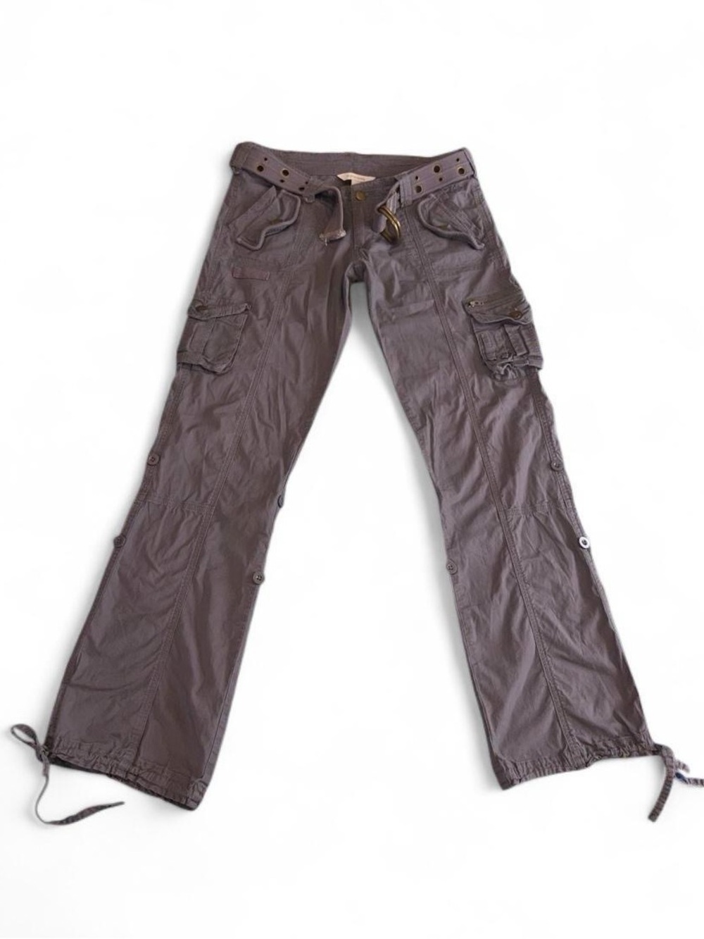 Vintage Y2K Purple Super Low Rise Cargo Pants Cotton w/ Grommet Belt Size 4